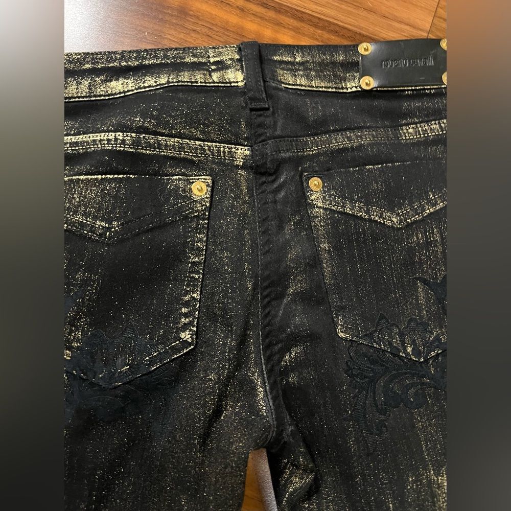 Roberto Cavalli black and gold flocked jean size 38 (US4) - Picture 8 of 11